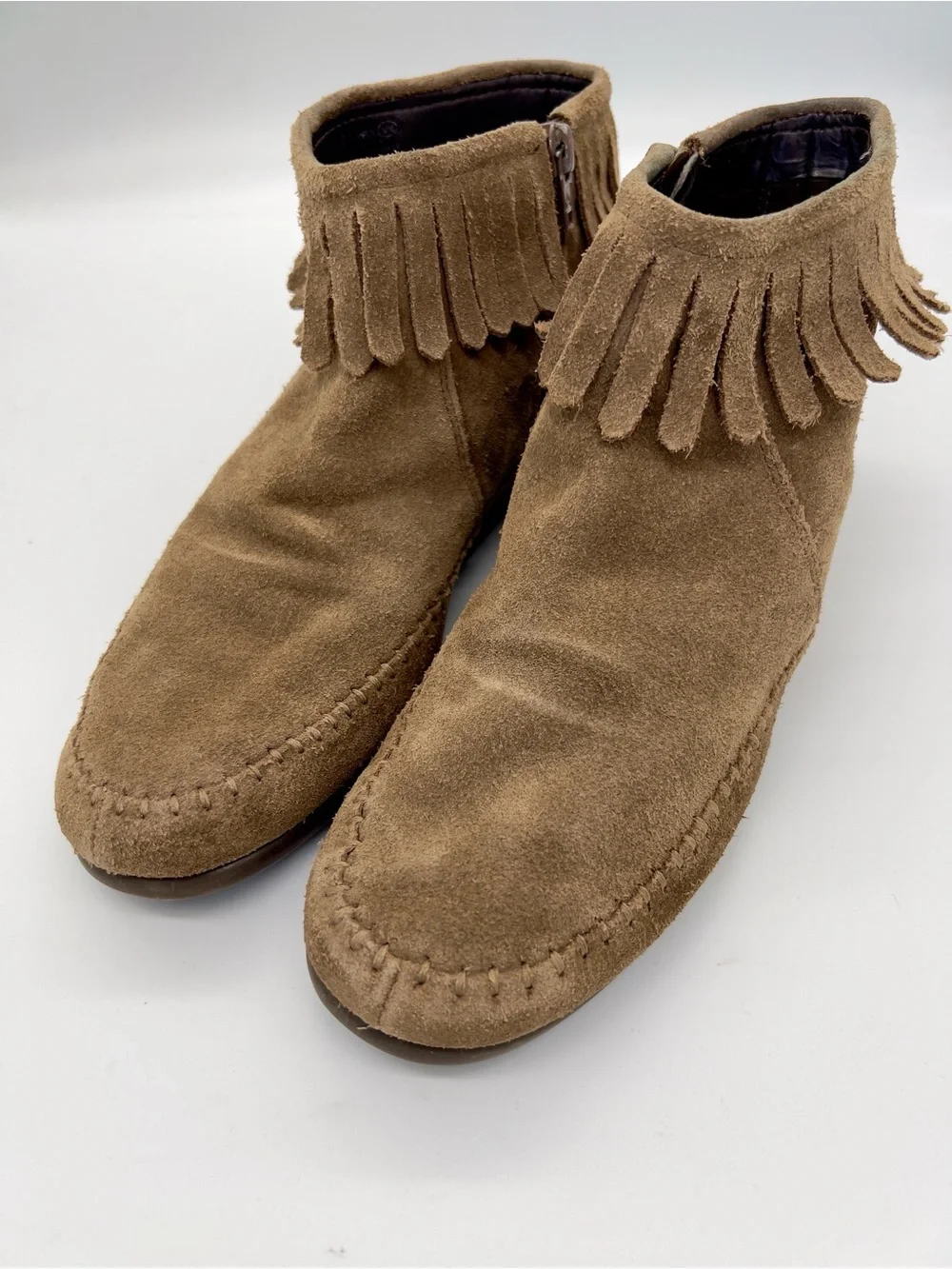 Aerosols women’s Suede Fringe Ankle Moccasin Boots - Brown